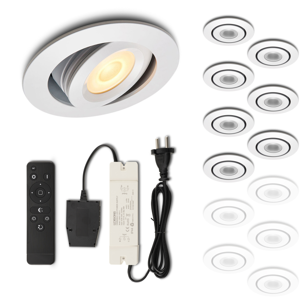 Set LED-Einbaustrahler mit Fernbedienung Piccolo weiß 3 W dimmbar 1-12 Stück für Deckenmontage