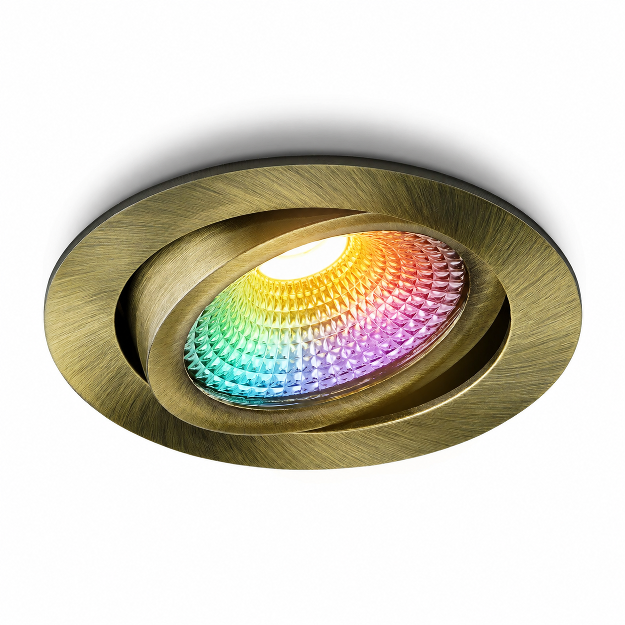 Vivaro Zigbee messing aan schuin.png, inbouwspot, brons, goud, led, dimbaar