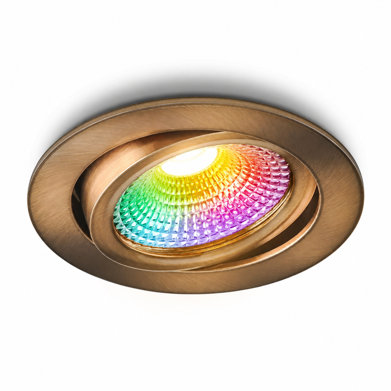 Vivaro Zigbee bronskoper aan schuin.png, inbouwspot, spotlamp, LED, brons, kleurtemperatuur-rainbow