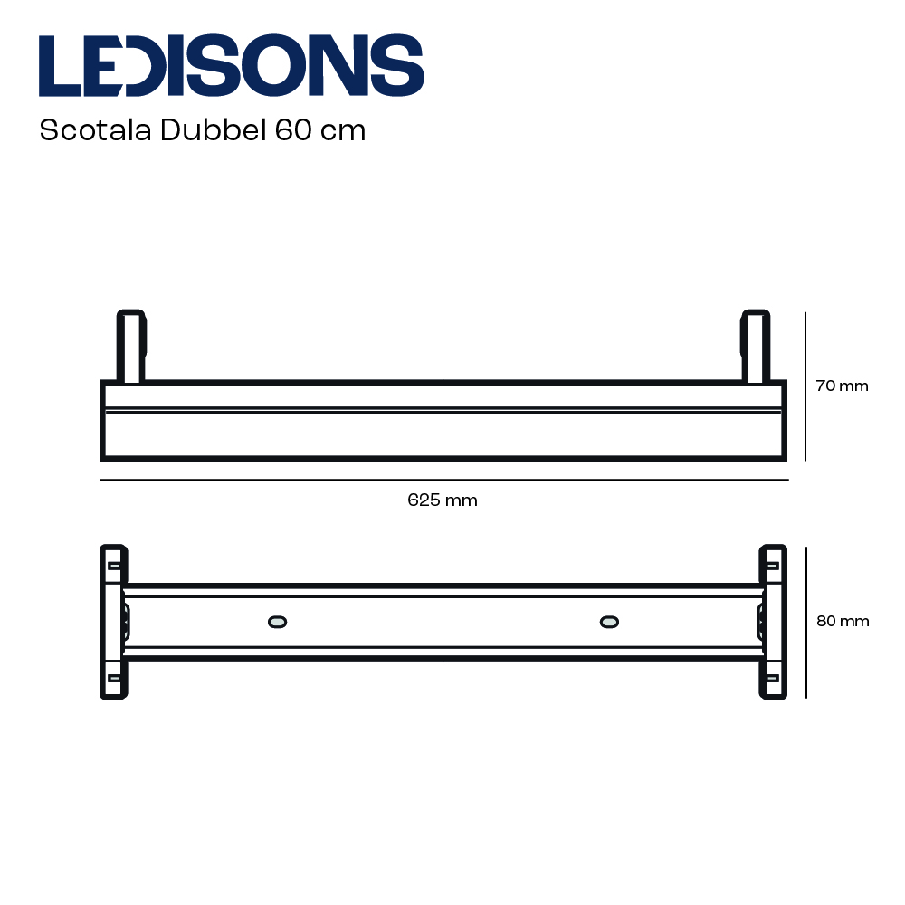 Scotala_Dubbel-60cm.jpg, verlichting, LED-sleutelhouder, railmontage, 60 cm, plaatmetaal