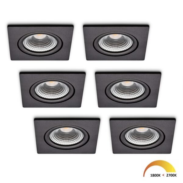 LED-Einbaustrahler - Set 6 Stück Trento schwarz 5 W  dim-to-warm