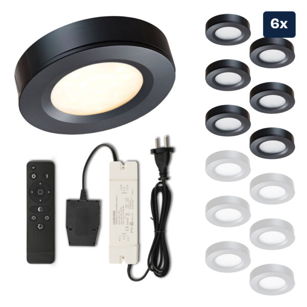 Set LED-Aufbaustrahler mit Fernbedienung Adria Schwarz 3 W dimmbar  1-12 Stück