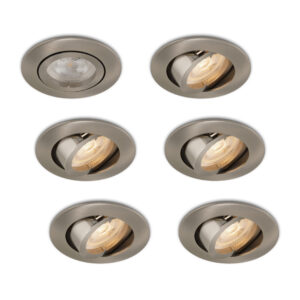 Komplettes Set 6 Stück LED-Spot Monti Edelstahl mit GU10 Spots 4.2 Watt dimmbar