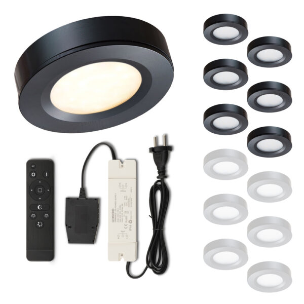 Set LED-Aufbaustrahler mit Fernbedienung Adria Schwarz 3 W dimmbar  1-12 Stück